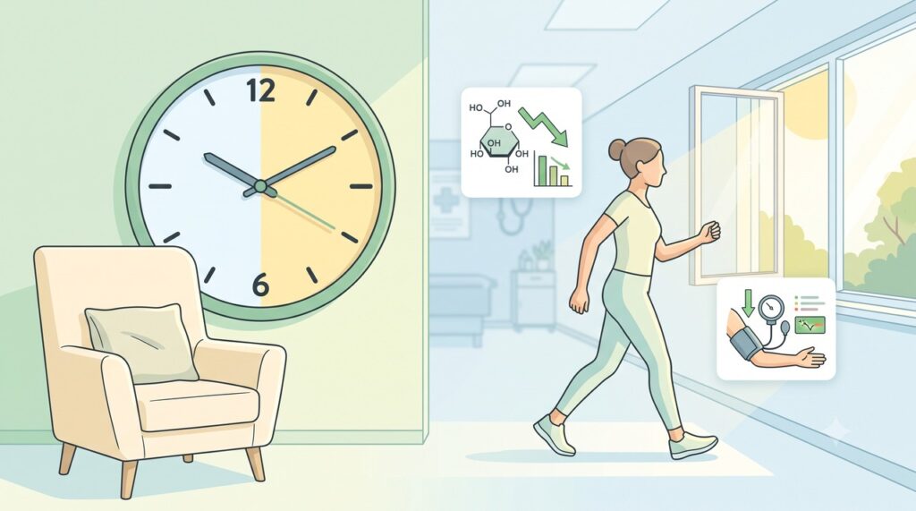 No estudo, caminhar 5 minutos a cada 30 minutos sentado teve o melhor resultado no mesmo dia.