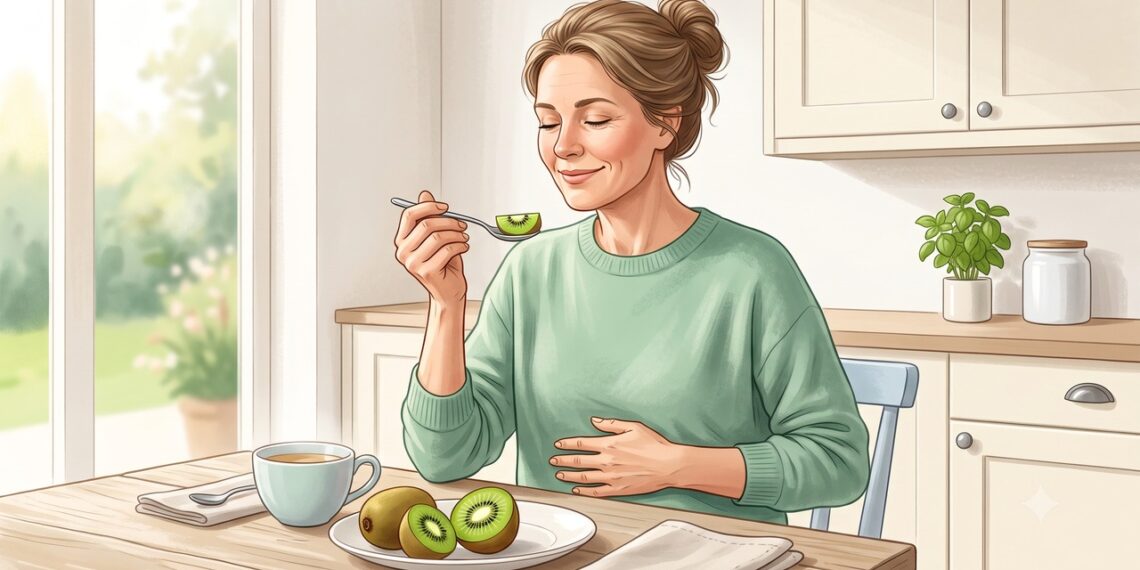 Dois kiwis verdes por dia podem favorecer as evacuações e melhorar o conforto abdominal.