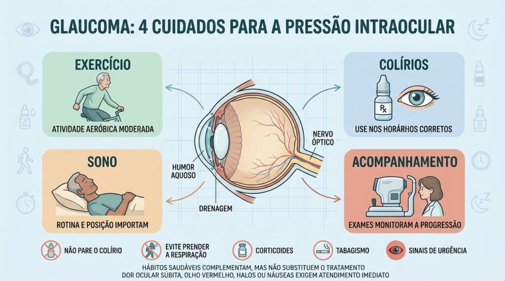 Exercício, colírios, sono e acompanhamento ajudam no controle seguro do glaucoma.