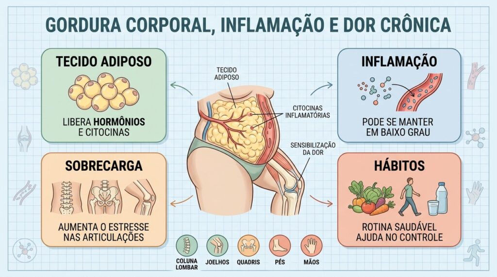 Inflamação, sobrecarga e hábitos ajudam a explicar dores associadas ao excesso de gordura.