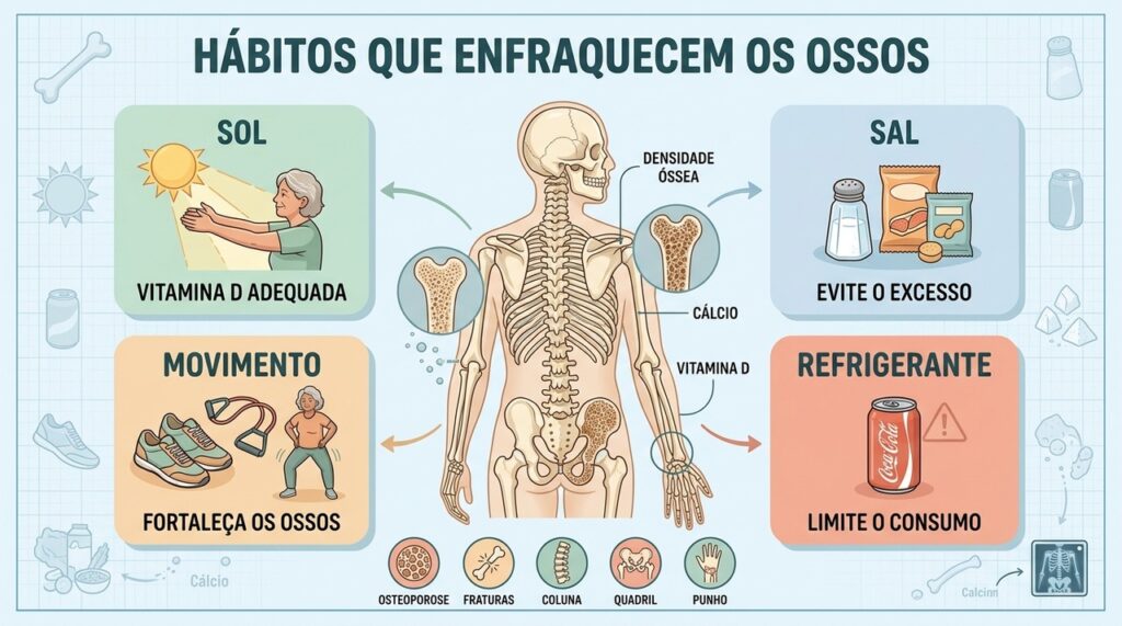Sol, movimento, menos sal e menos refrigerante ajudam a preservar a saúde dos ossos.