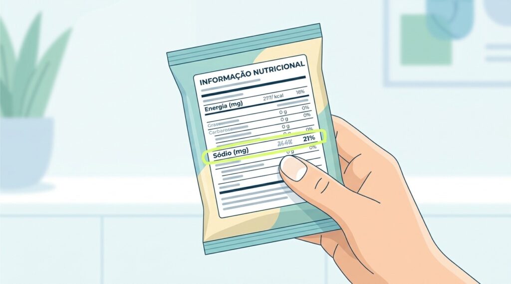 Verificar o sódio nos rótulos ajuda a escolher alimentos mais adequados para controlar a pressão.