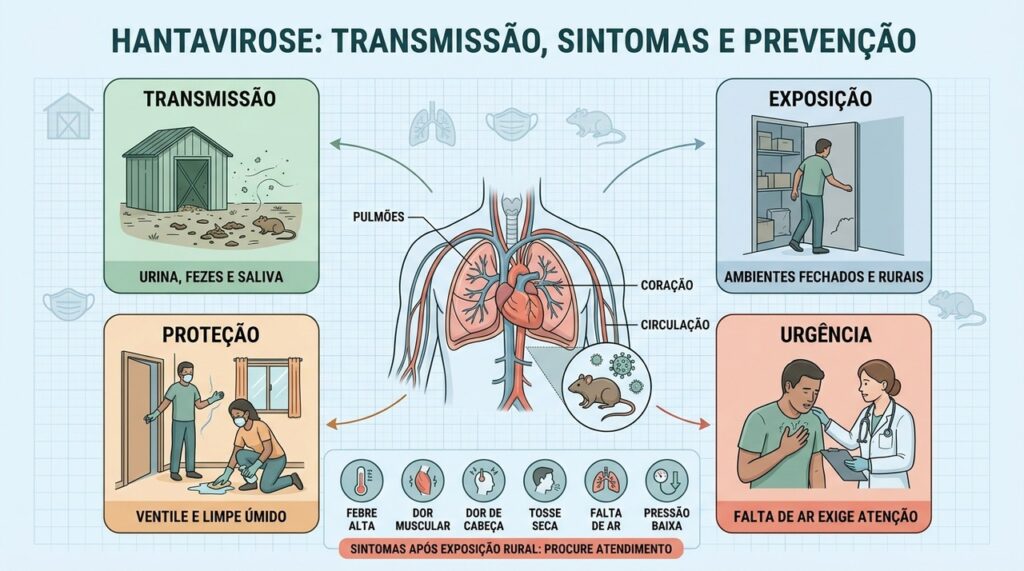 Transmissão, sintomas, prevenção e sinais graves resumem os principais riscos da hantavirose.