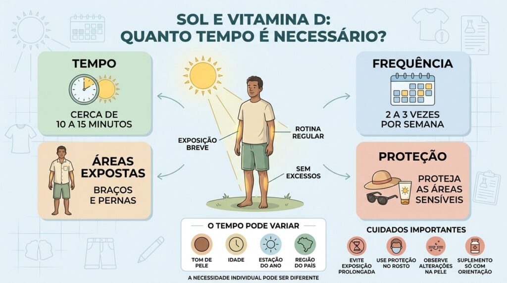 Tempo, frequência, áreas expostas e proteção ajudam a equilibrar sol e vitamina D.