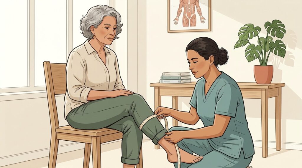 A circunferência da panturrilha funciona como triagem simples da saúde muscular em idosos.