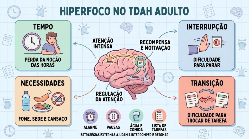 Tempo, interrupções, necessidades básicas e transições revelam como funciona o hiperfoco.