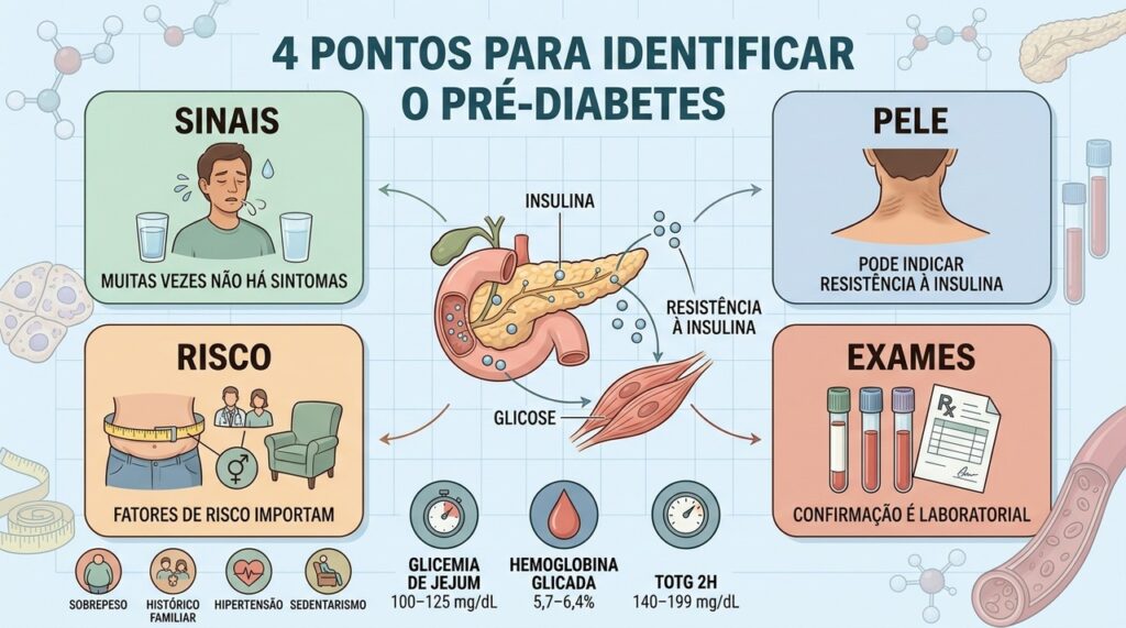 Glicemia, hemoglobina glicada e teste de tolerância identificam alterações antes do diabetes tipo 2.