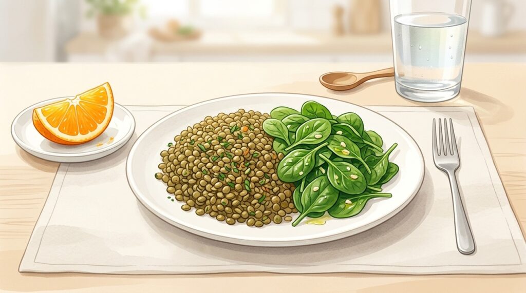 Alimentos ricos em ferro combinados com vitamina C favorecem a absorção do mineral.