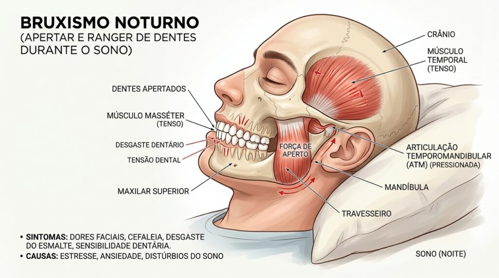 O bruxismo pode sobrecarregar os músculos da mandíbula e causar dor, tensão e desgaste dos dentes.
