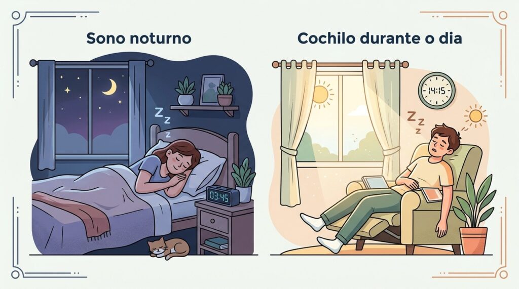 Cochilos frequentes podem estar relacionados a sono noturno inadequado ou a condições que causam sonolência durante o dia.
