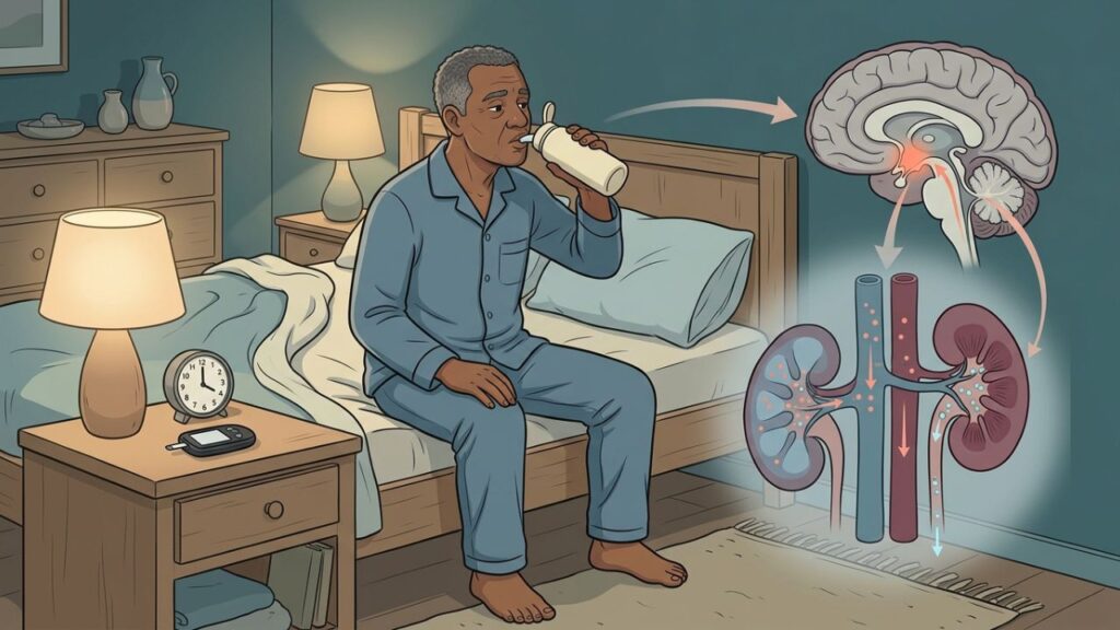 Acordar para urinar e beber água repetidamente merece investigação da glicemia.