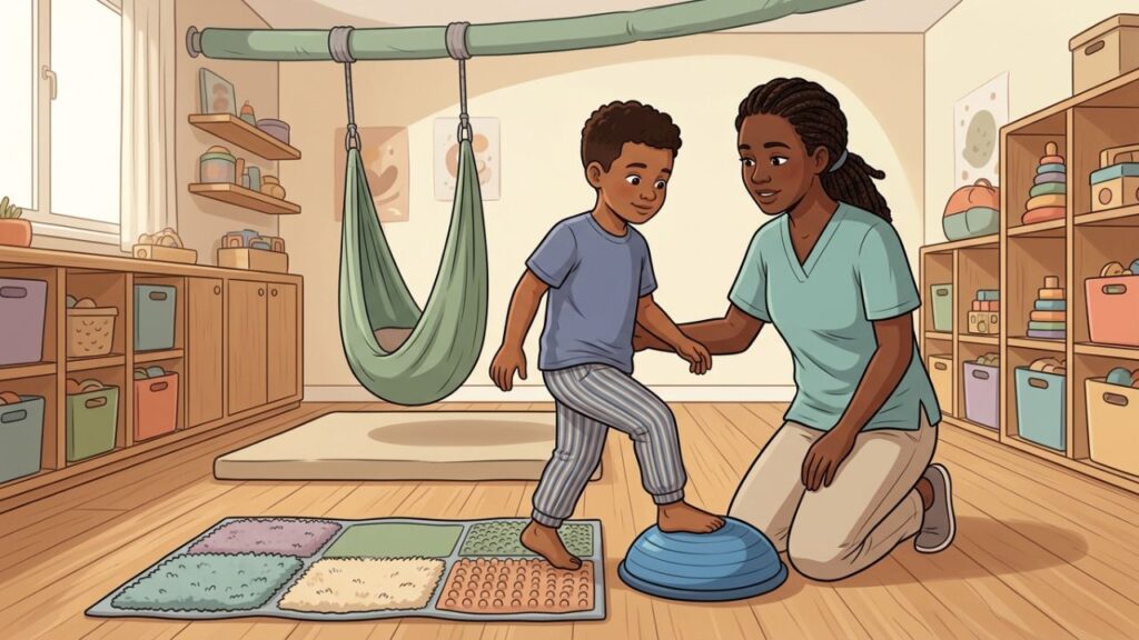 Terapia ocupacional adapta estímulos e amplia autonomia nas atividades diárias.