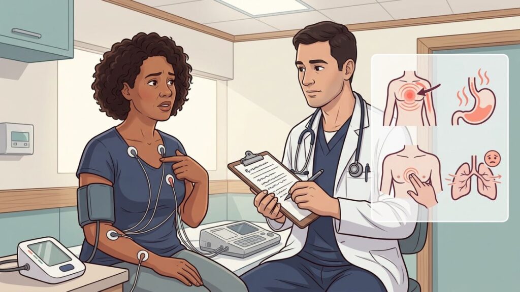 Dor no peito nova ou persistente precisa de avaliação médica segura.