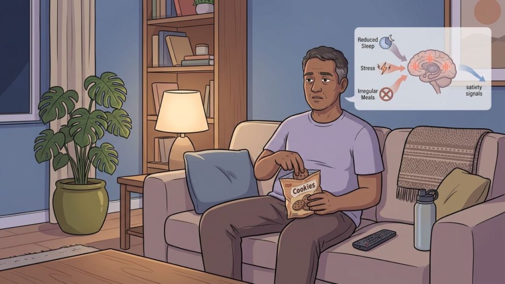 O consumo automático diante das telas reforça o hábito de buscar açúcar.