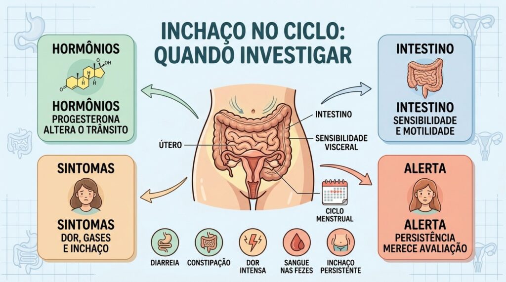 Hormônios, motilidade e sensibilidade intestinal ajudam a explicar sintomas recorrentes durante o ciclo menstrual.