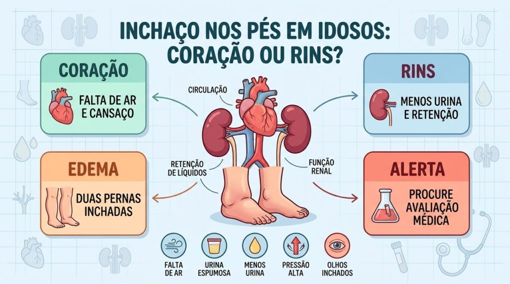 Coração e rins controlam a circulação e os líquidos; sinais associados ajudam na investigação.