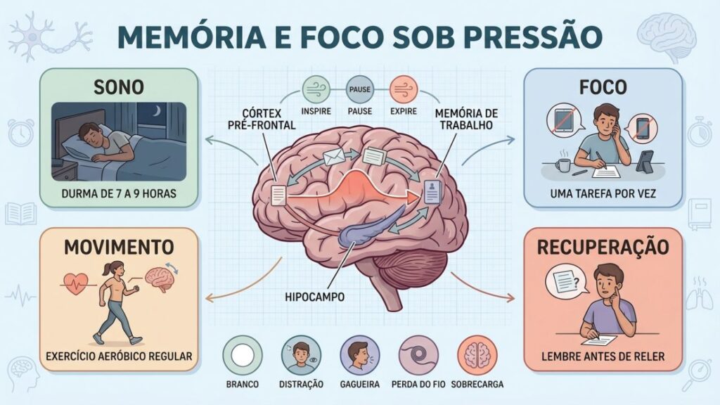 Sono, foco, movimento e recuperação ativa fortalecem a memória de trabalho.