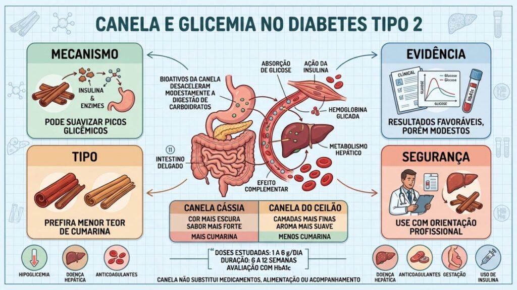 Mecanismo, evidência, tipo e segurança orientam o uso complementar da canela.