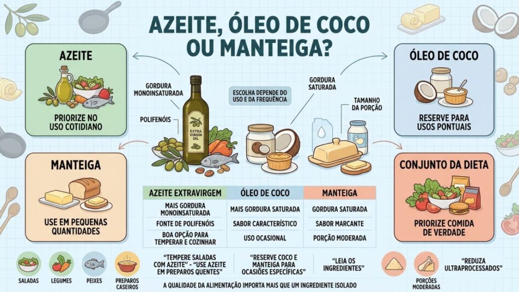 Composição, porção, frequência e contexto orientam a escolha da gordura.