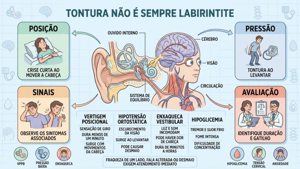 Gatilho, duração e sintomas ajudam a diferenciar as principais causas de tontura.