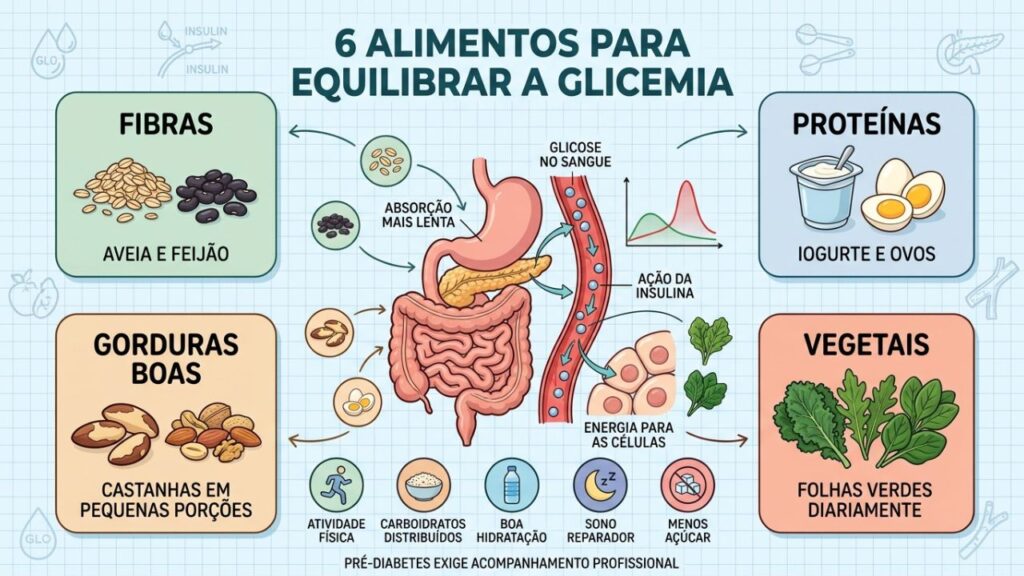 Fibras, proteínas, gorduras boas e vegetais desaceleram a absorção da glicose.