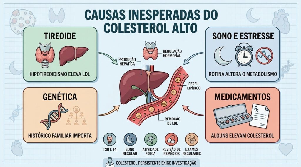 Tireoide, sono, genética e medicamentos orientam a investigação do colesterol persistente.