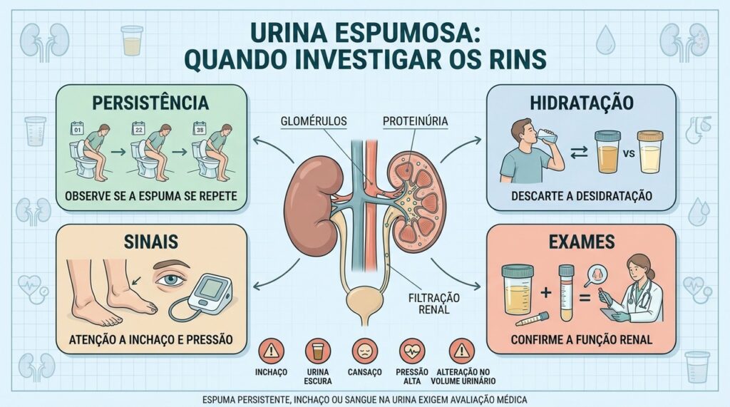 Persistência, hidratação, sinais associados e exames orientam a avaliação da função renal.