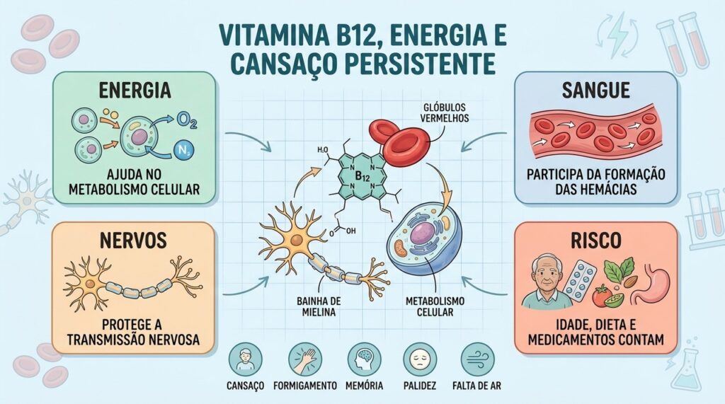 Energia, sangue, nervos e fatores de risco ajudam a entender a deficiência de B12.