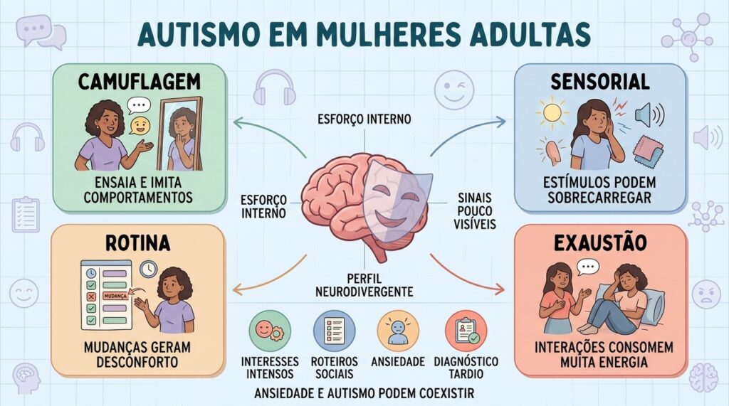 Camuflagem, sensibilidade, rotina e exaustão ajudam a reconhecer o autismo feminino.