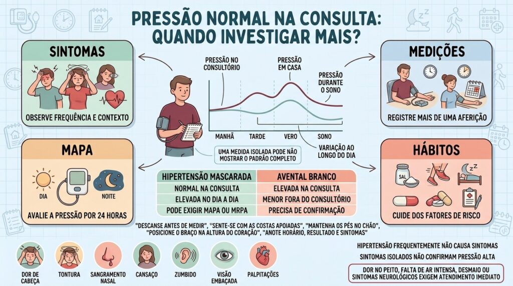 Sintomas, medições, MAPA e hábitos ajudam a investigar variações da pressão.