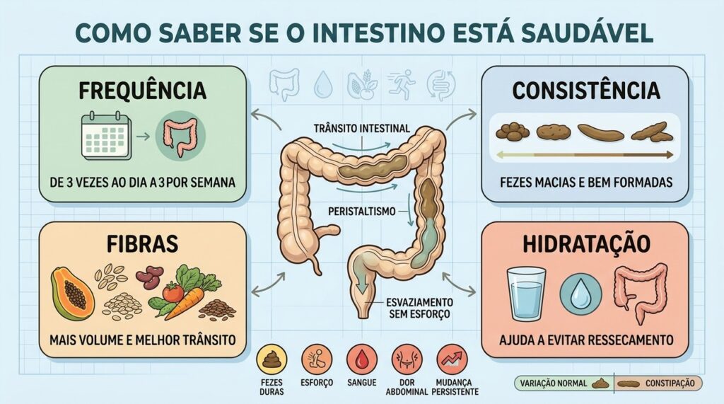 Frequência, consistência, fibras e hidratação ajudam a indicar um intestino saudável.