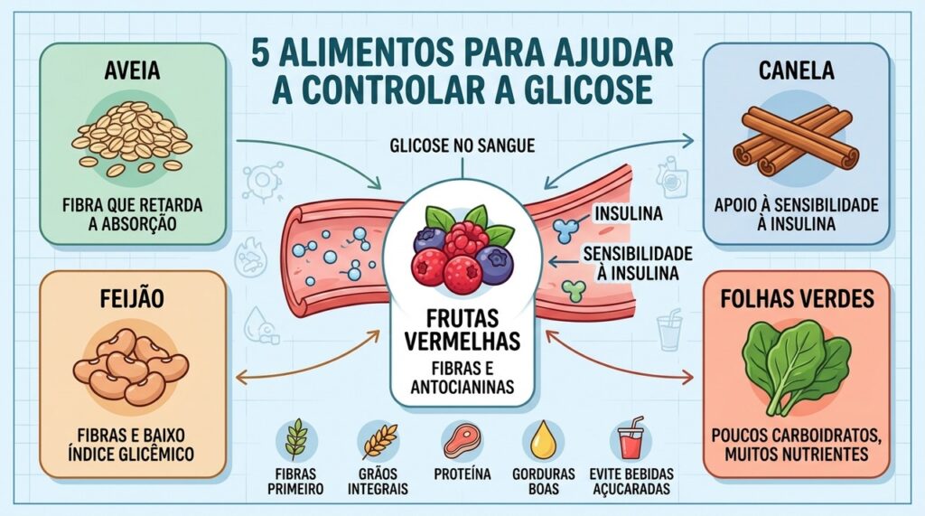 Cinco alimentos ricos em fibras e compostos bioativos ajudam no controle glicêmico.