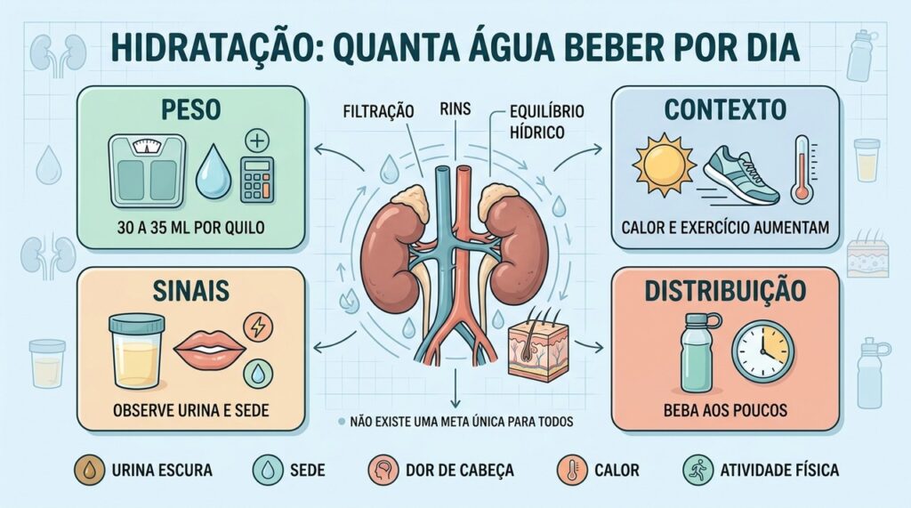 Peso, contexto, sinais corporais e distribuição orientam um consumo de água mais adequado.
