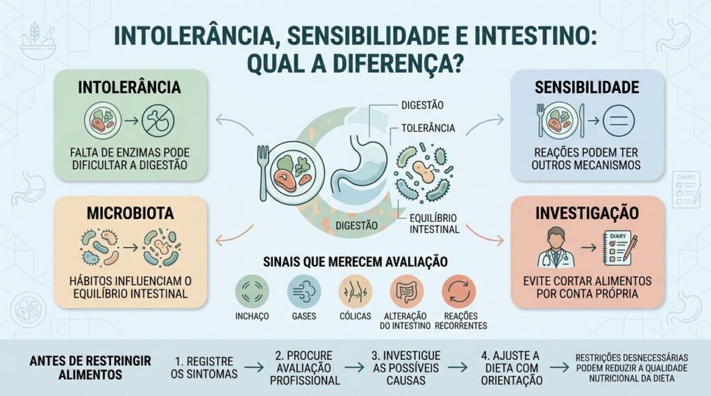 Intolerância, sensibilidade, microbiota e investigação ajudam a entender sintomas digestivos persistentes.
