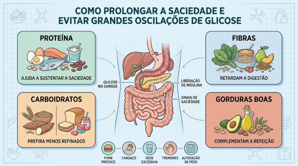Proteína, fibras, carboidratos menos refinados e gorduras boas favorecem maior saciedade.