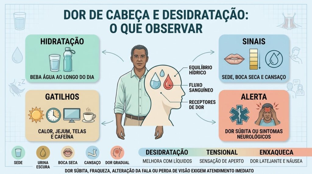 Hidratação, sinais associados, gatilhos e alertas ajudam a entender a cefaleia.