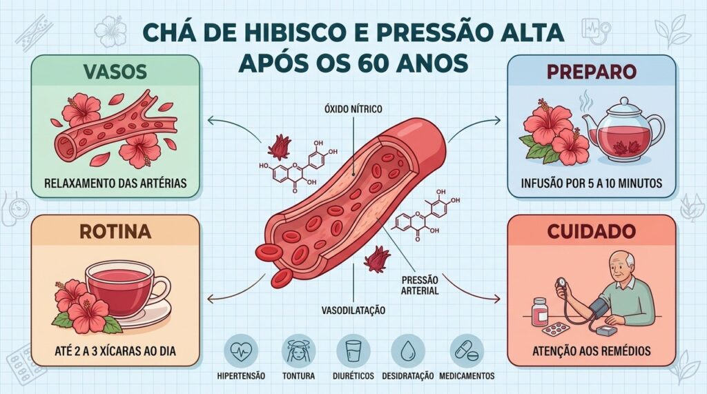 Hibisco pode ajudar na pressão, mas exige atenção especial aos medicamentos e à hidratação.
