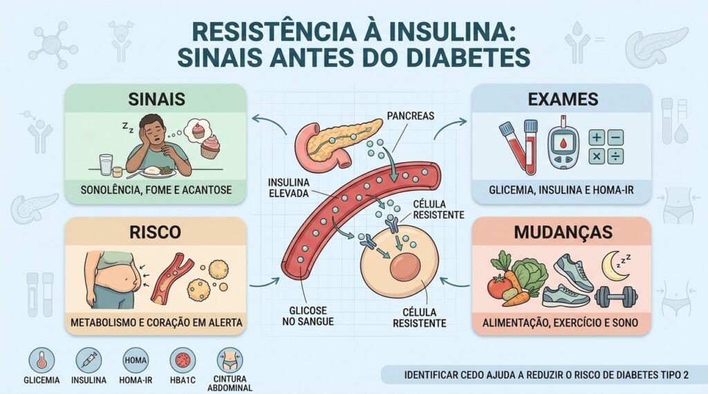 Sinais, exames, riscos e mudanças de hábito ajudam a detectar resistência à insulina cedo.