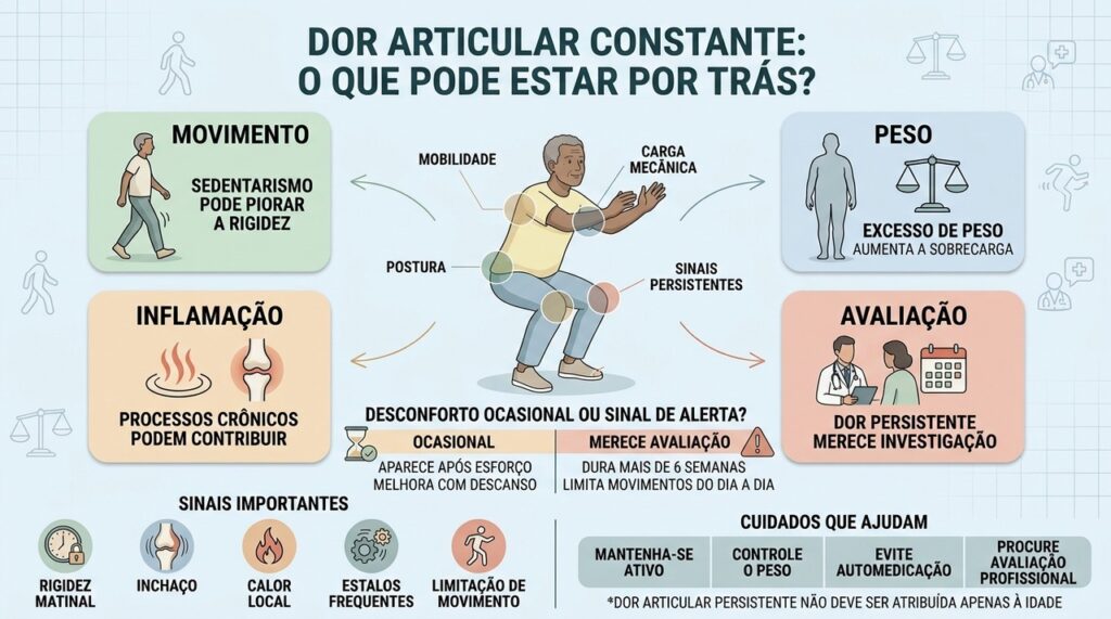 Movimento, peso, inflamação e avaliação ajudam a entender dores articulares persistentes.