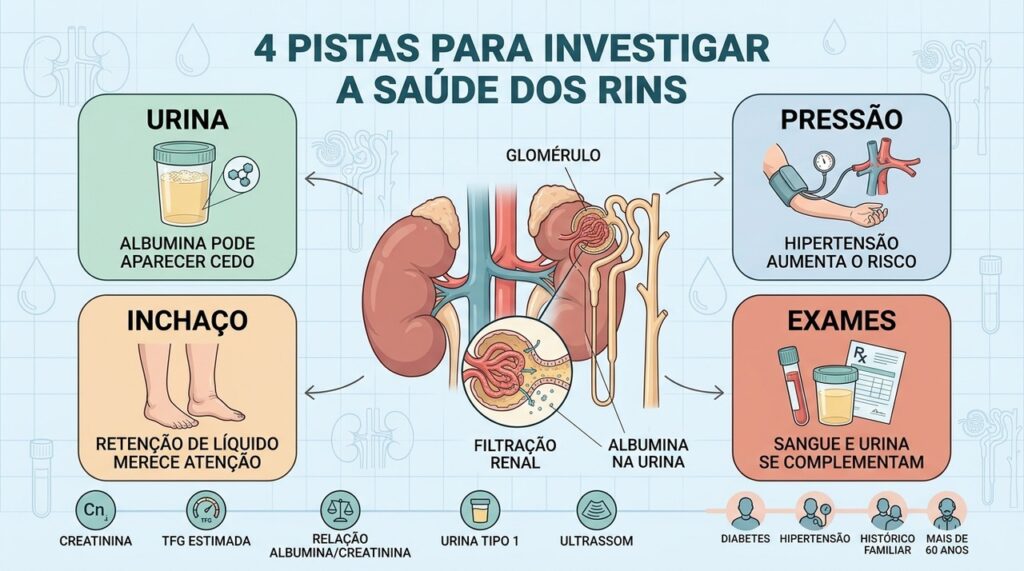 Albuminúria, TFG, urina e fatores de risco ajudam a detectar doença renal precocemente.