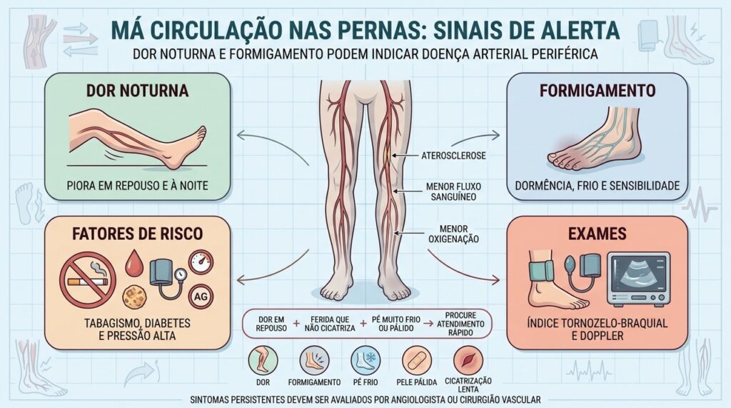 Dor, formigamento, fatores de risco e exames ajudam a identificar doença arterial periférica.