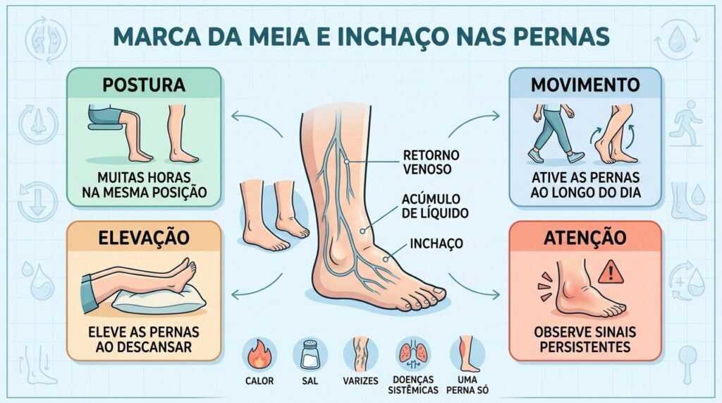 Postura, movimento, elevação e atenção ajudam a interpretar o inchaço das pernas.