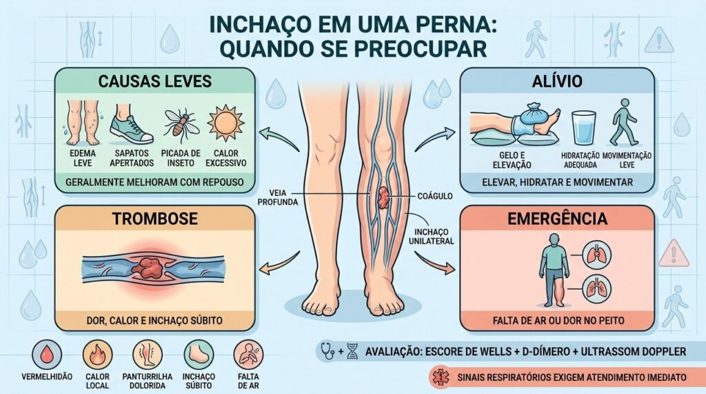 Causas leves, trombose e sinais de emergência exigem condutas diferentes.