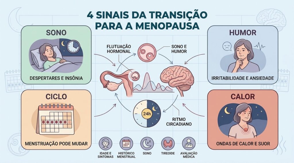 Sono, humor, ciclo menstrual e ondas de calor ajudam a reconhecer a perimenopausa.