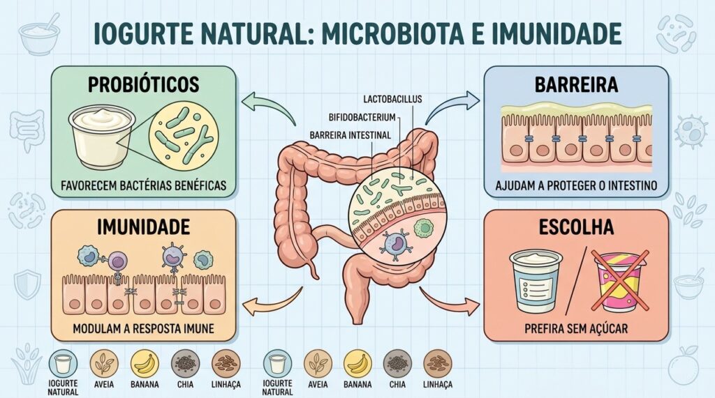 Probióticos, barreira intestinal, imunidade e boa escolha definem os benefícios do iogurte.