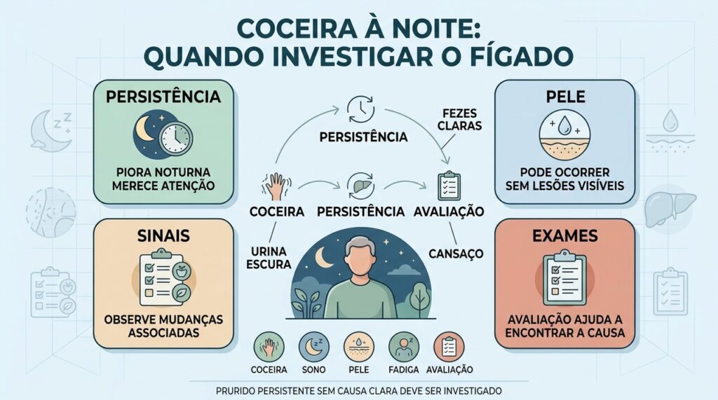 Persistência, sintomas associados e exames ajudam a investigar coceira sem causa clara.