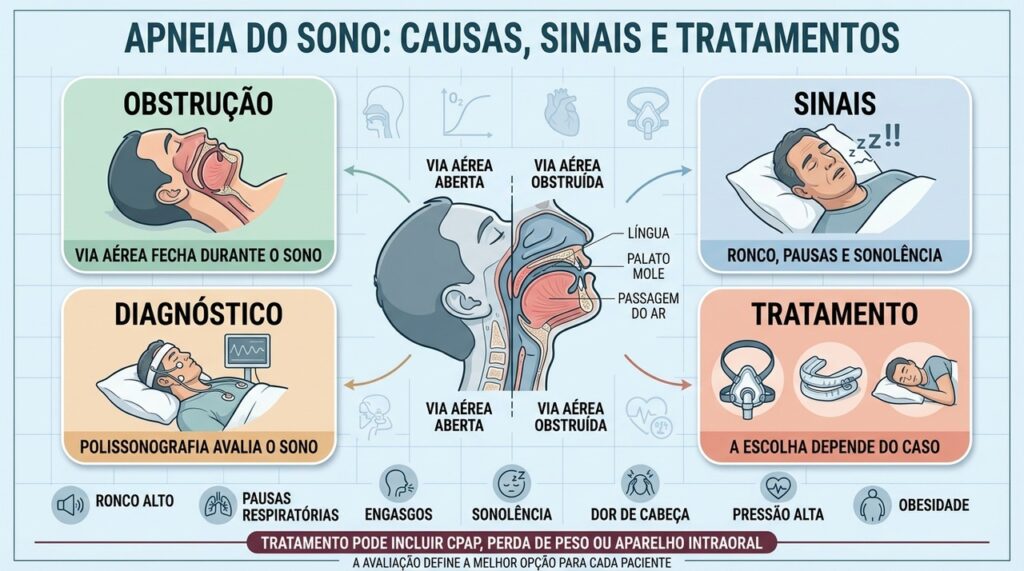 Obstrução das vias aéreas, sintomas e exames orientam o tratamento da apneia.