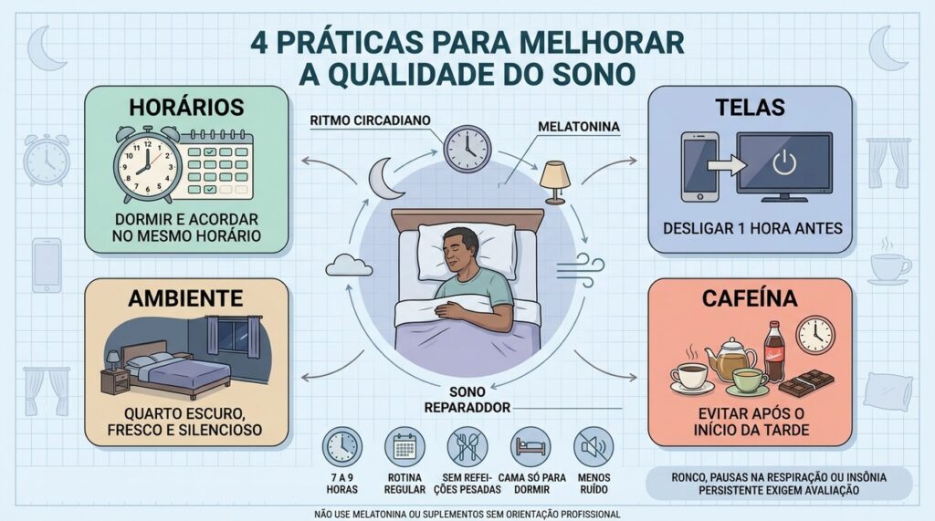 Horários, telas, ambiente e cafeína formam a base da higiene do sono.