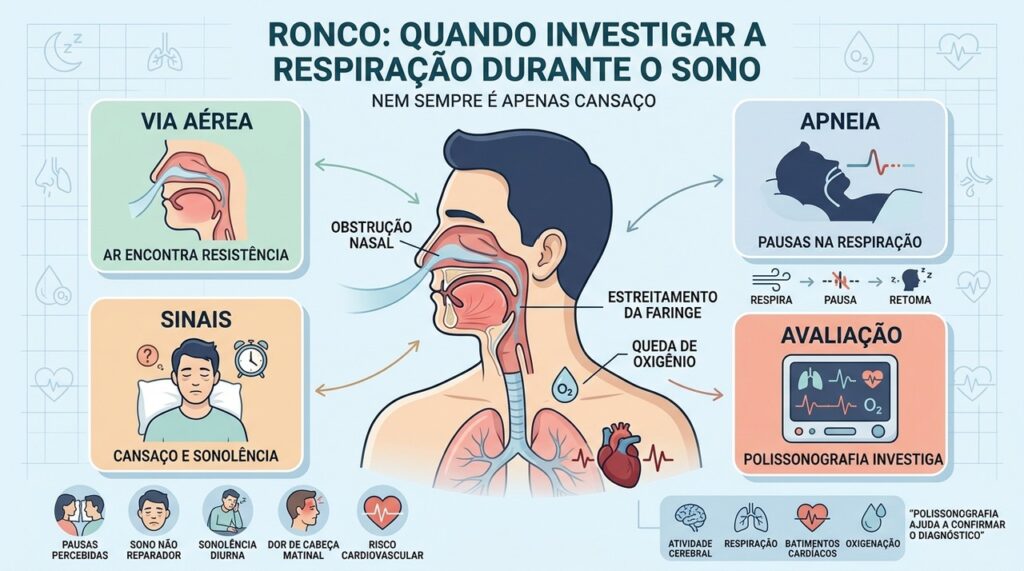 Obstrução, apneia, sintomas e polissonografia ajudam a entender o ronco persistente.