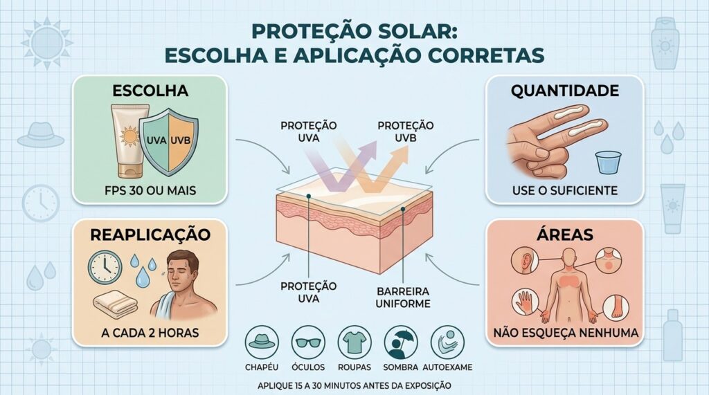 Escolha, quantidade, reaplicação e cobertura correta determinam a proteção solar real.